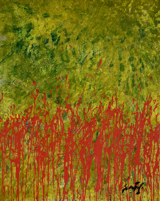 Espigas amarillas en fondo oscuro, obra de juan francisco gonzalez en acrilico sobre lienzo, colores gris, amarillo, negro, Acrylic on canvas