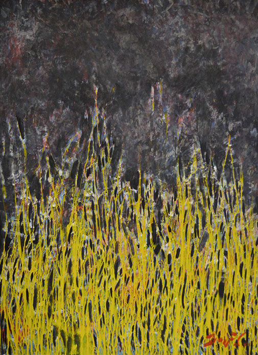 juan francisco Gonzalez, artista ecuatoriano, obra representativa, Óleo sobre lienzo, verde, rojo, arte, celeste contemporaneo, celeste