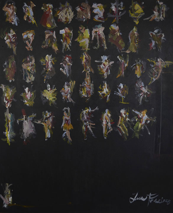 juan francisco Gonzalez, artista ecuatoriano, obra representativa, acrílico sobre lienzo, Bailarinas