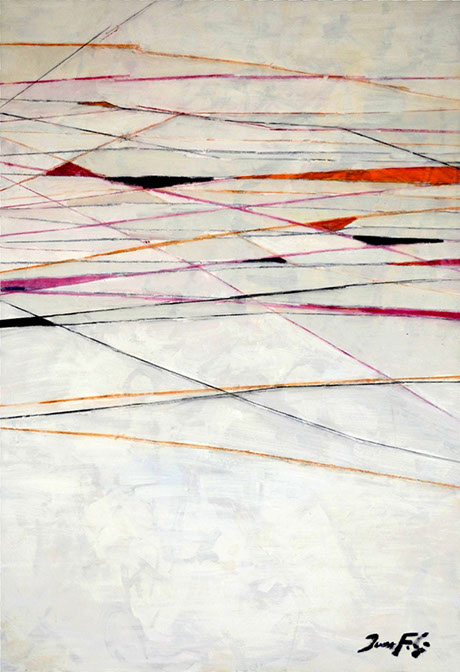 juan francisco Gonzalez, artista ecuatoriano, obra representativa, Óleo sobre lienzo, Tipo de Azul, lineas, rosa, naranja