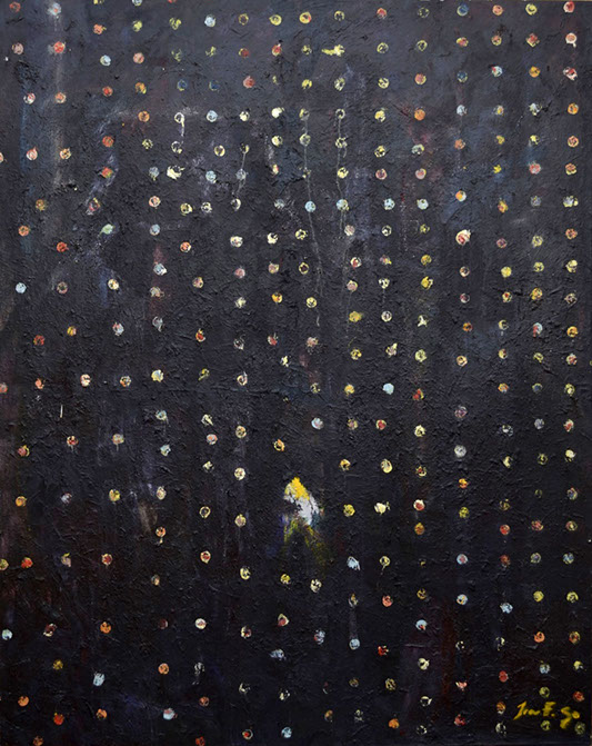 juan francisco Gonzalez, artista ecuatoriano, obra representativa, Óleo sobre lienzo, verde, rojo, arte, celeste contemporaneo, celeste